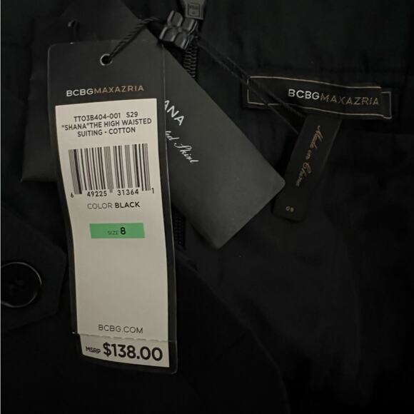 NWT BCBGMaxAzria Skirt Womens 8 Black High Waist Cotton Pleated Career Modest - Picture 4 of 5